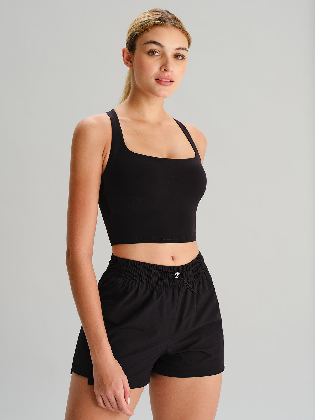 Black Strappy Open-Back Sports Bra