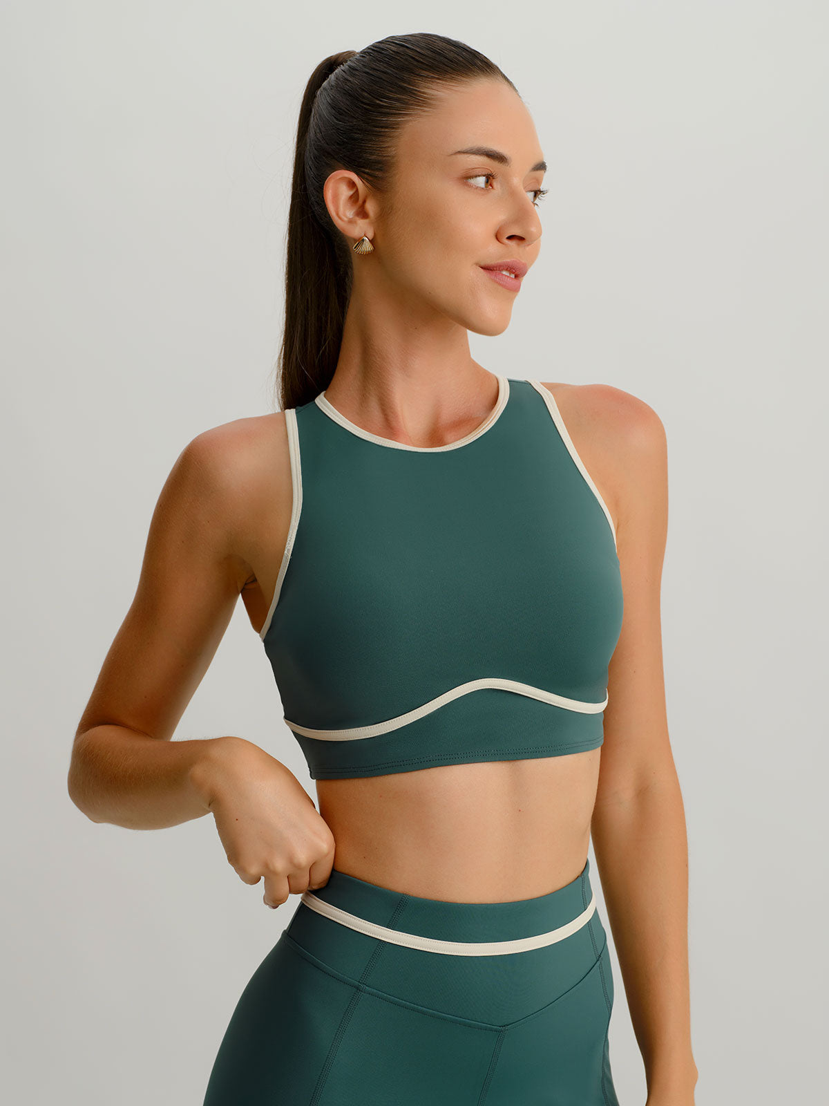 Dark Green Round Neck Line Tank Top
