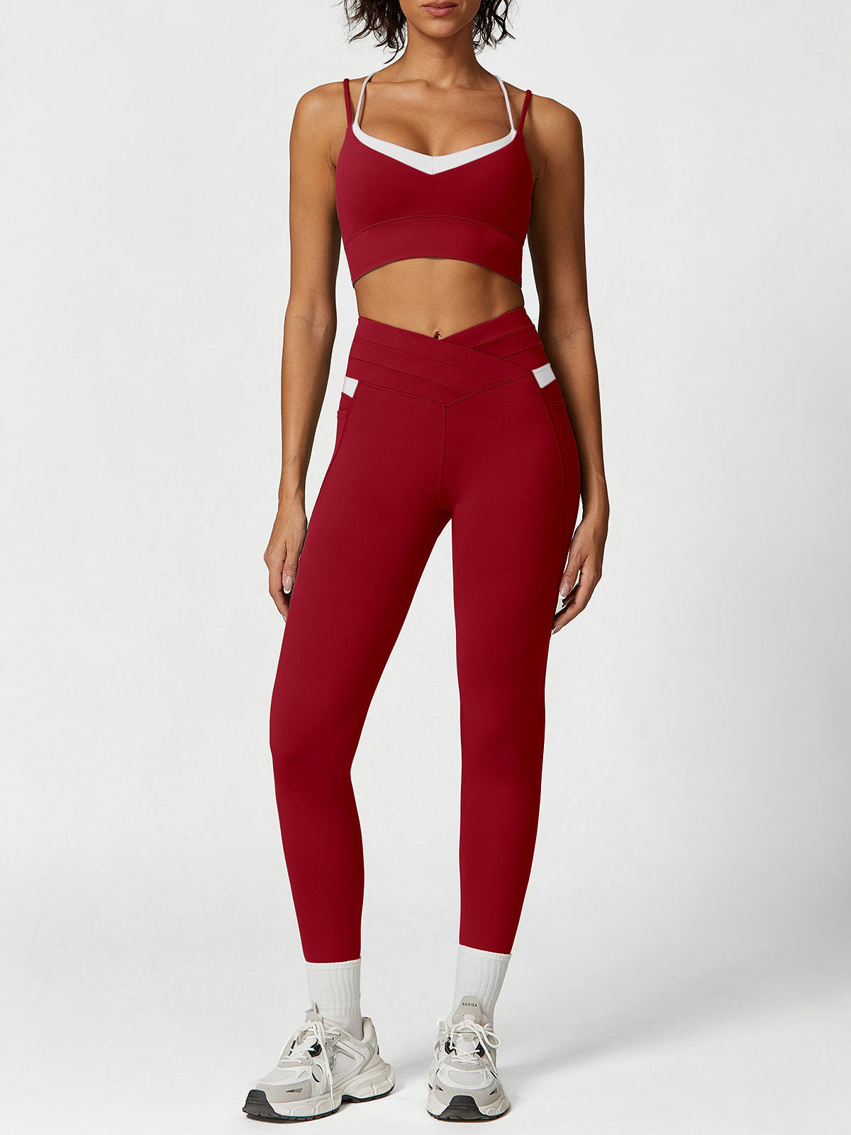 Wine Red Contrast X Cross Sports Bra