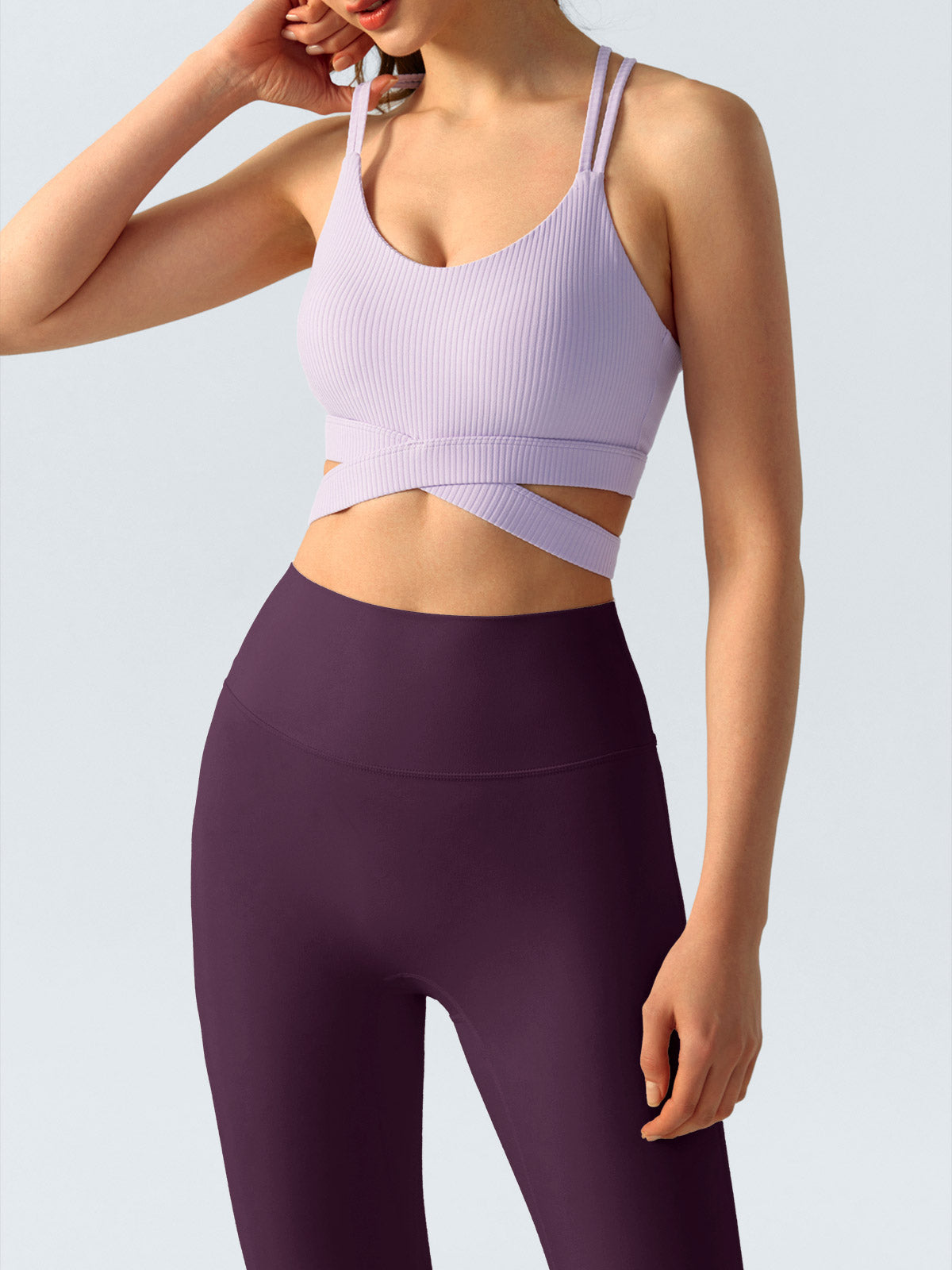Purple Ribbed Cross Strap Sports Cami
