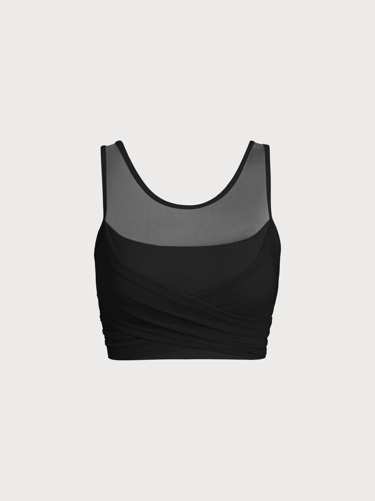 Black Mesh Cross-Front Tank Top - Light Support