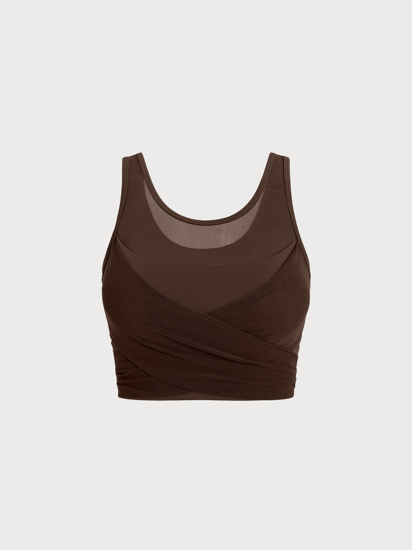 Coffee Mesh Cross-Front Tank Top - Light Support
