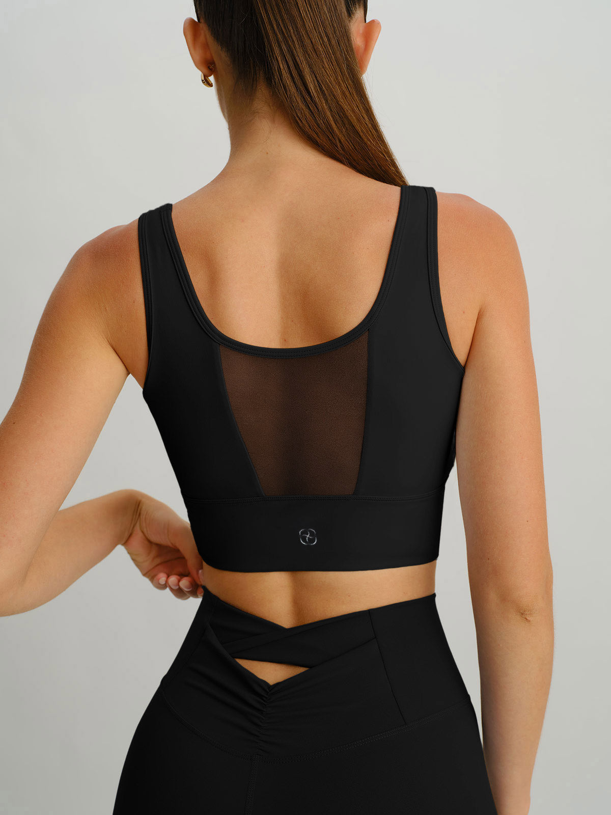 Black Mesh Cross-Front Tank Top - Light Support
