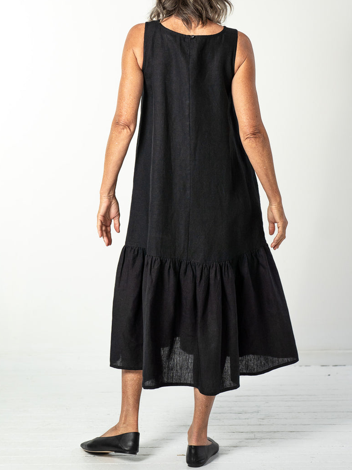 Cotton And Linen Crew Neck Plain Sleeveless Midi Dress