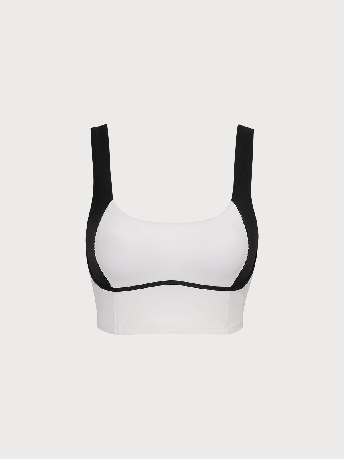 White Contrast Square Neck Sports Bra - Light Support