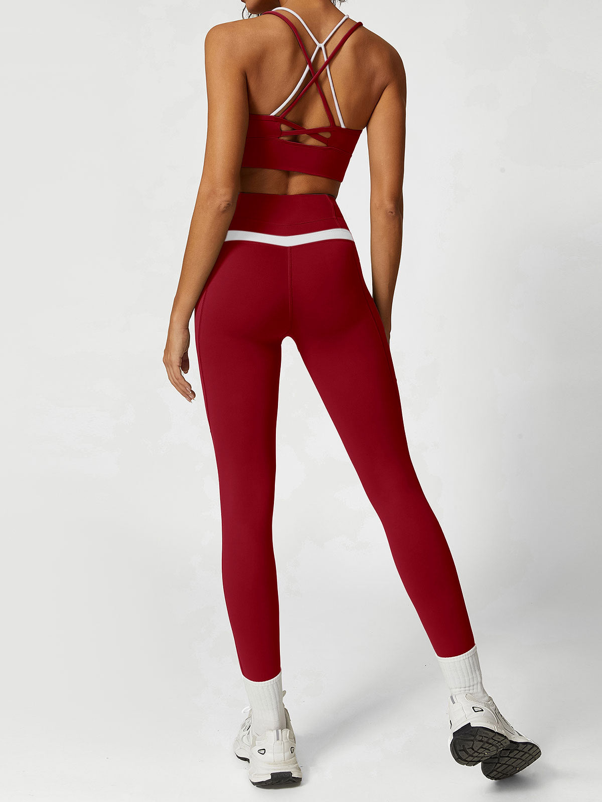 Wine Red Contrast X Cross Sports Bra