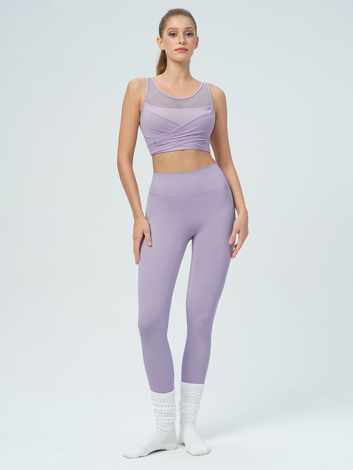 Light Purple Mesh Cross-Front Tank Top - Light Support