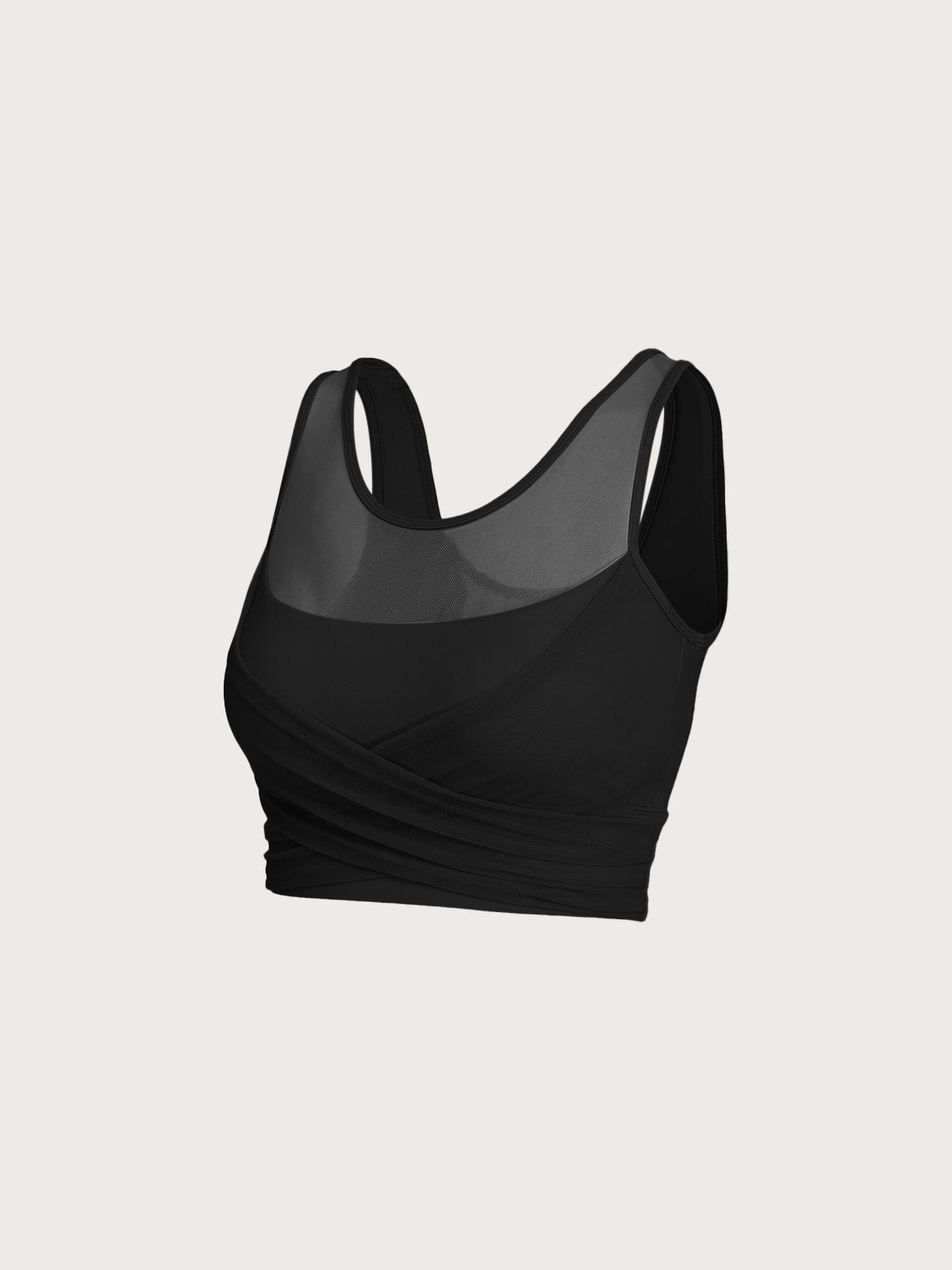 Black Mesh Cross-Front Tank Top - Light Support