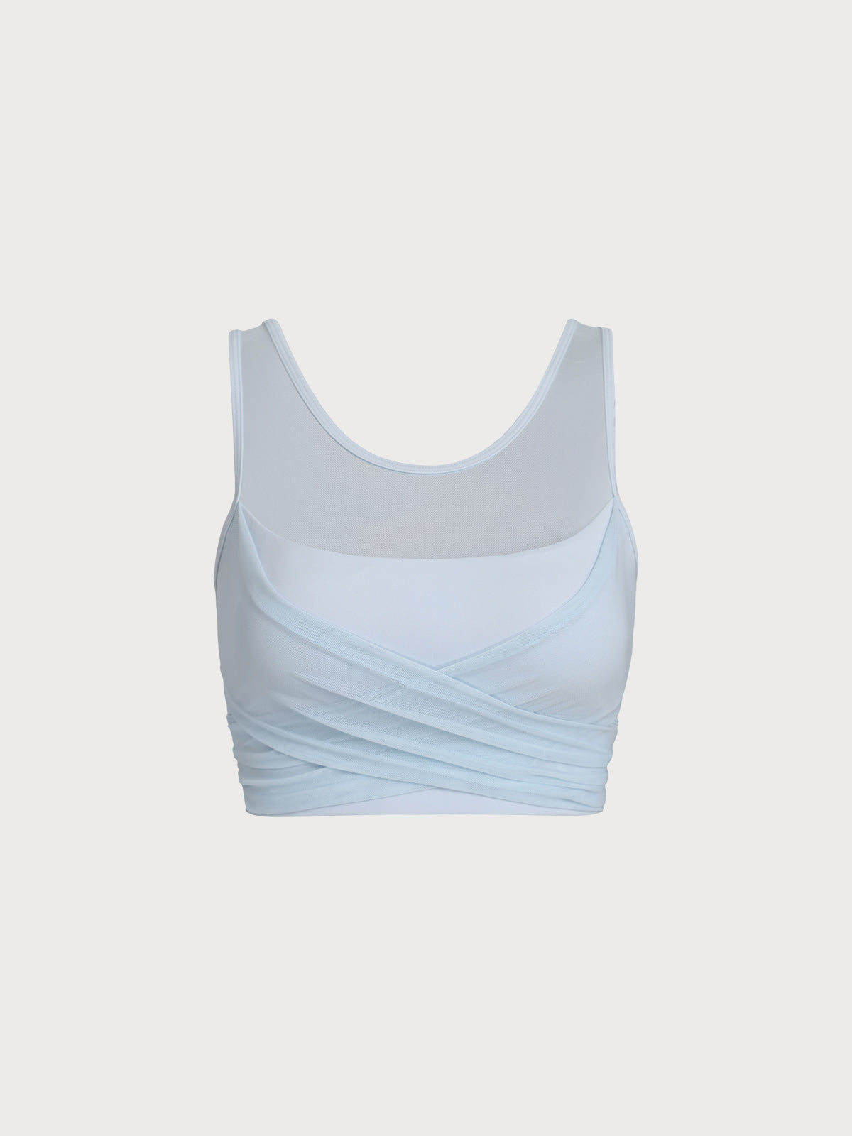 Light Blue Mesh Cross-Front Tank Top - Light Support