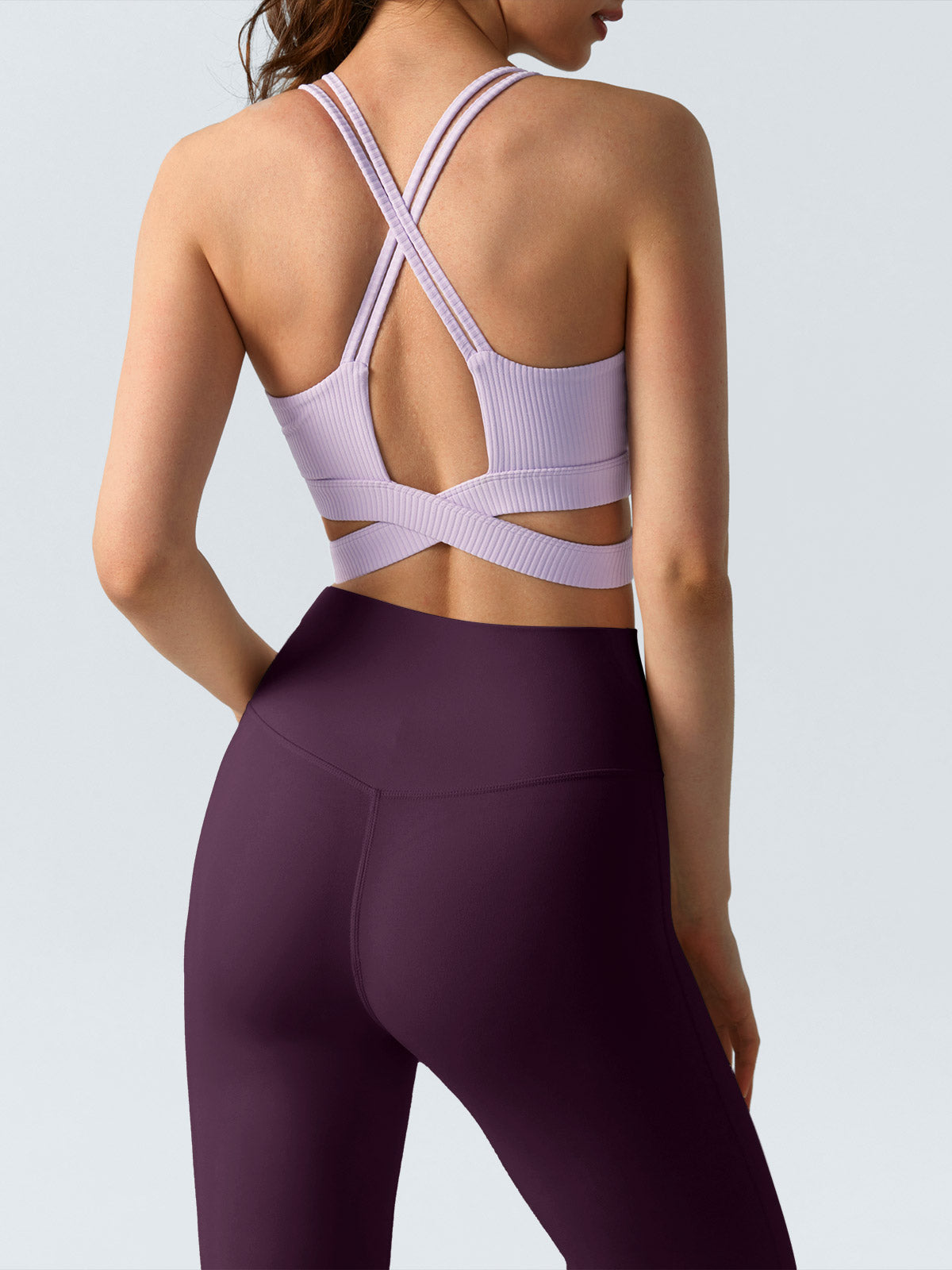 Purple Ribbed Cross Strap Sports Cami