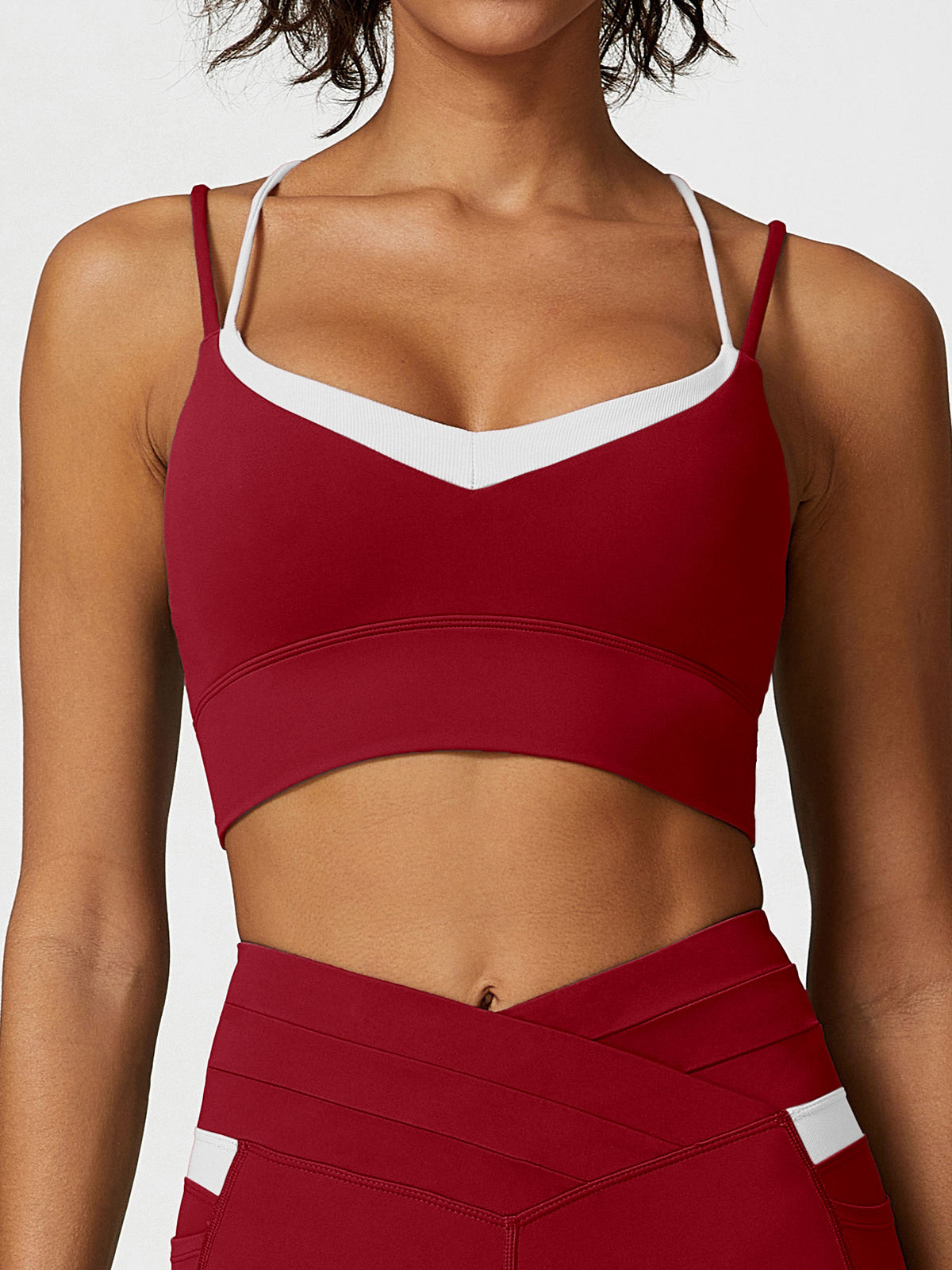 Wine Red Contrast X Cross Sports Bra