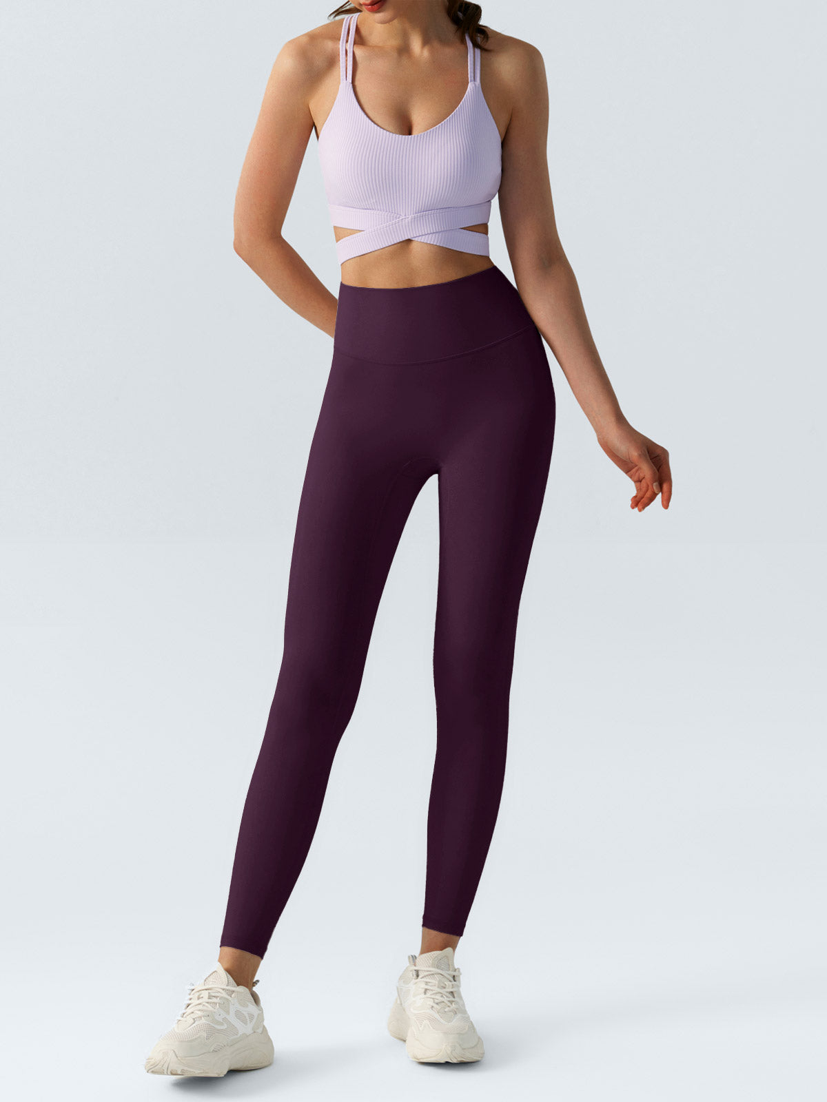 Purple Ribbed Cross Strap Sports Cami