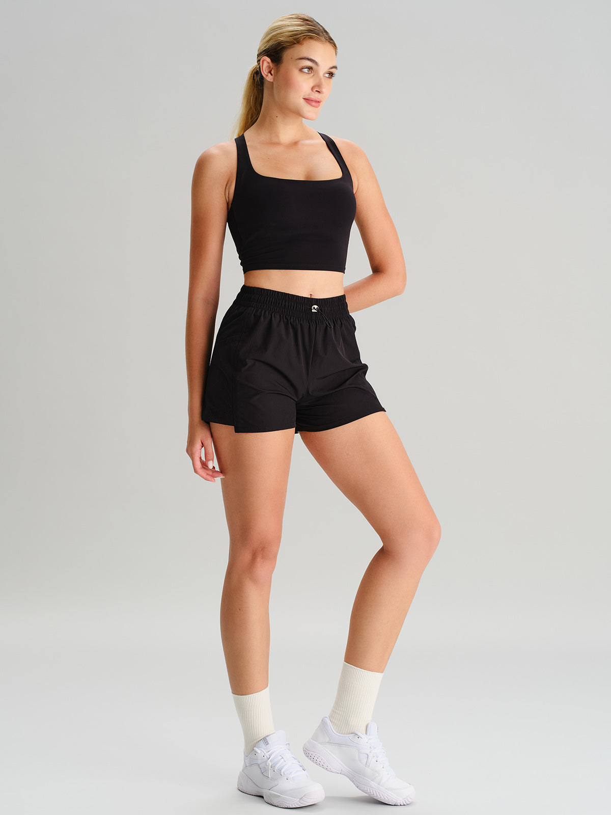 Black Strappy Open-Back Sports Bra