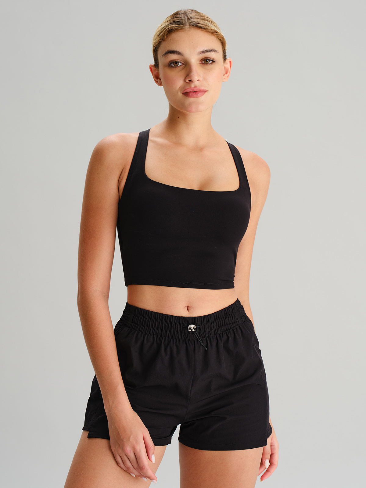 Black Strappy Open-Back Sports Bra