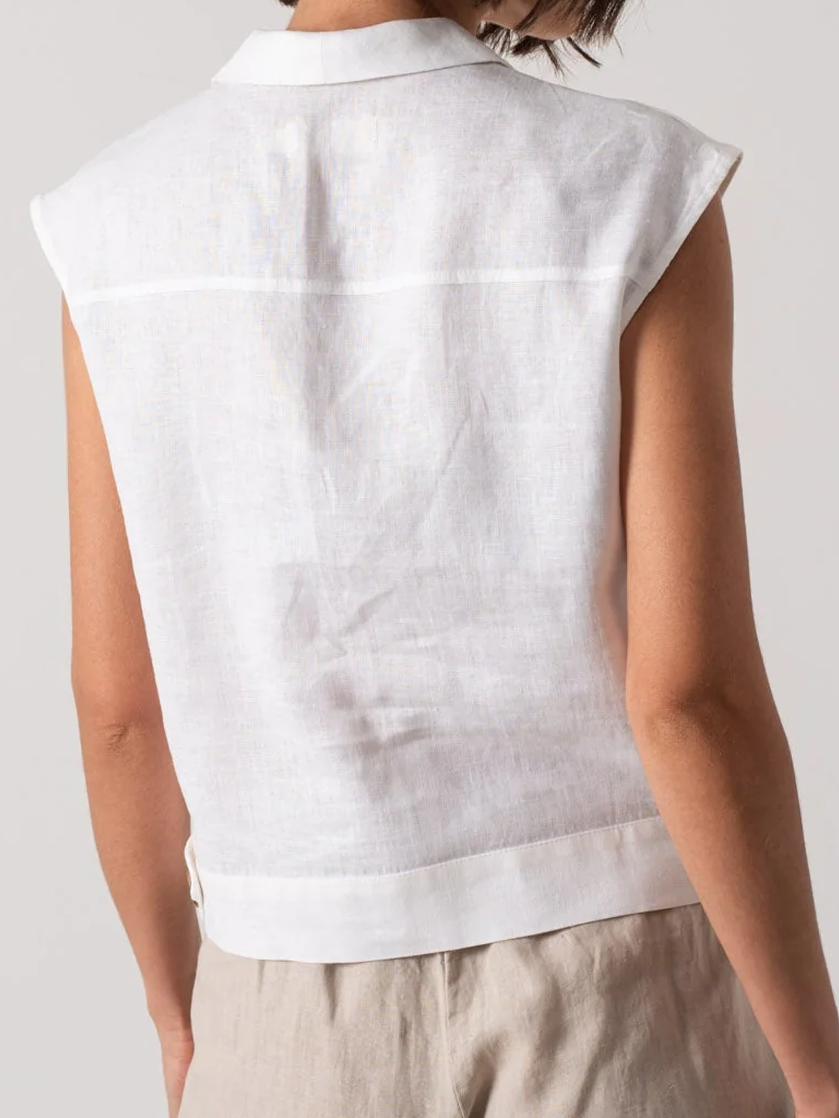 Linen V-neck Plain Sleeveless Tank Top