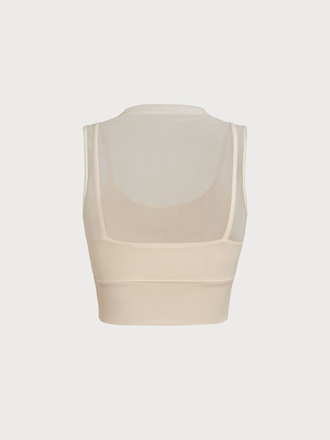 Cream Mesh Panel Mock Neck Tank Top