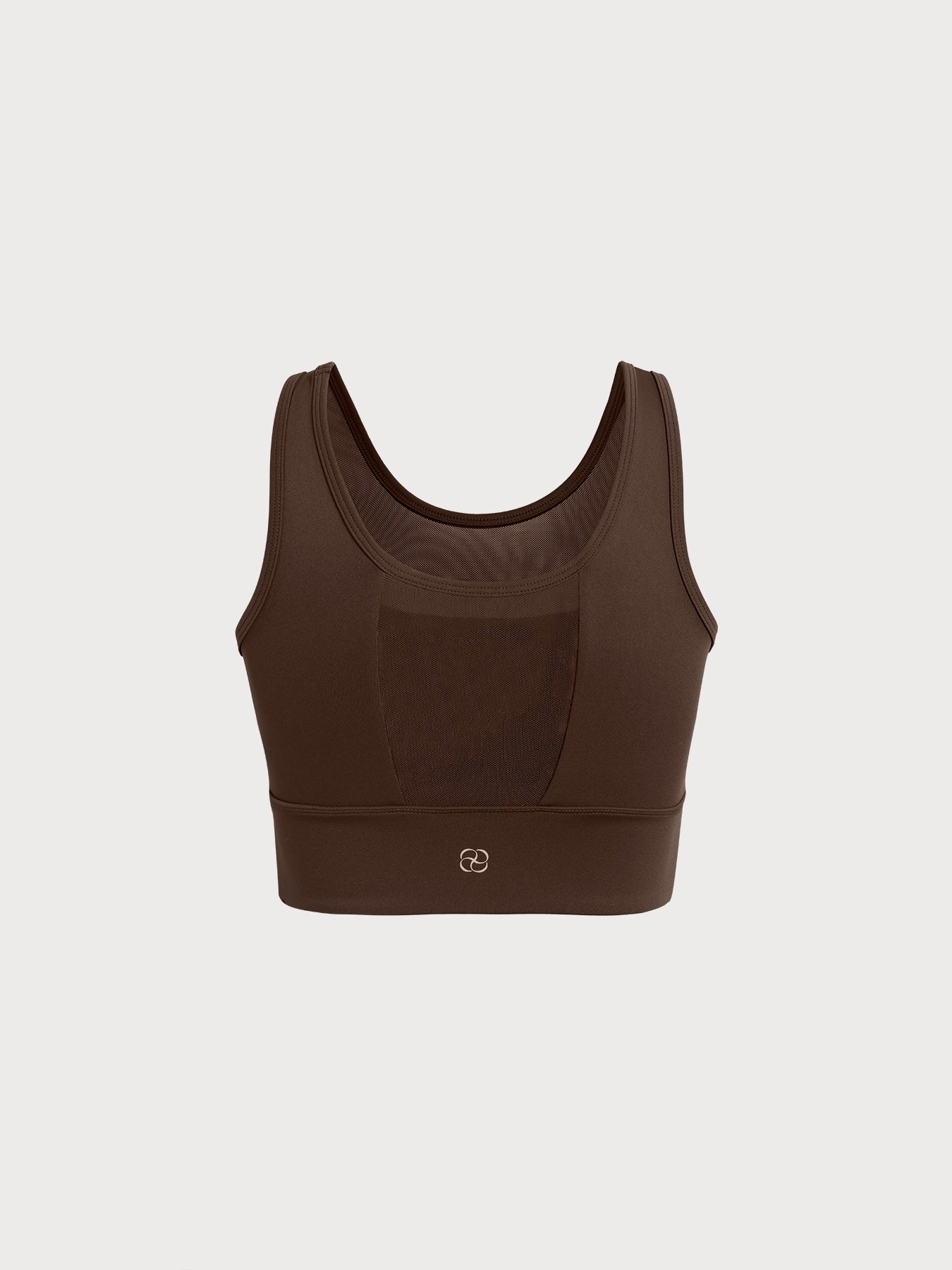 Coffee Mesh Cross-Front Tank Top - Light Support