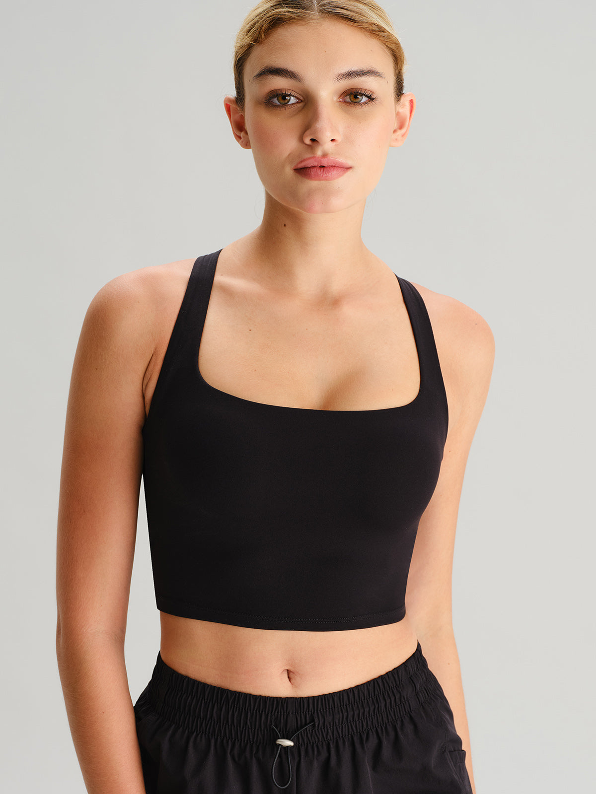 Black Strappy Open-Back Sports Bra